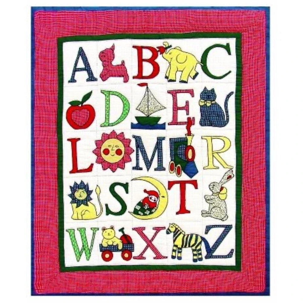 Handmade Embroidered ABC Baby Quilt 40x50 Crib Blanket Nursery Wall Hanging Vint